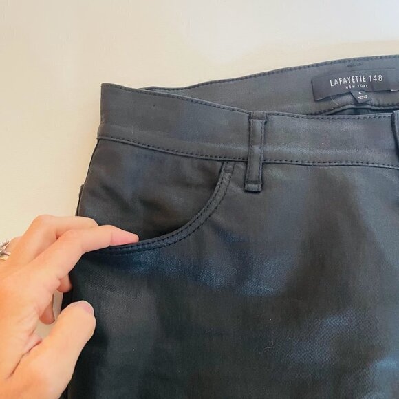 Lafayette 148 New York Jeans Thompson Wax Coated Faux Leahter BLack Moto Bomber - Picture 3 of 9